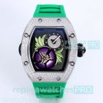 Replica Richard Mille RM 19 Tourbillon Fleur Silver Bezel Watch Green Rubber Strap